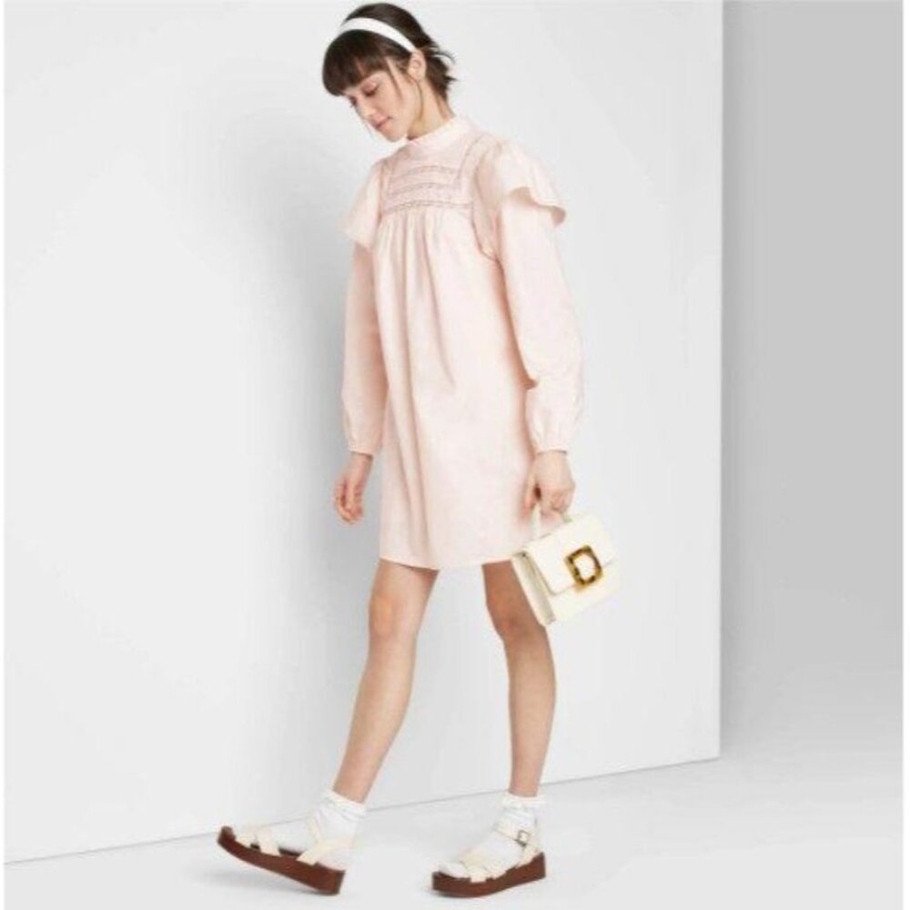 Women's Long Sleeve High Neck Poplin Dress Small